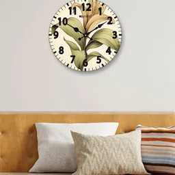 OLIVE TREE Green & Cream-Coloured Printed Round Contemporary Wall Clock-14