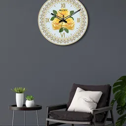 OLIVE TREE Green & Yellow Printed Round Shape Contemporary Wall Clock-7