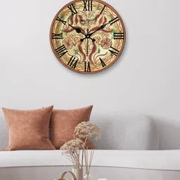 OLIVE TREE Brown & Green Printed Round Shape Contemporary Analogue Wall Clock-57