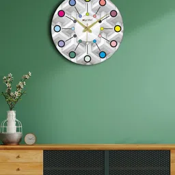 OLIVE TREE Grey & White Printed Round Shape Contemporary Wall Clock-12