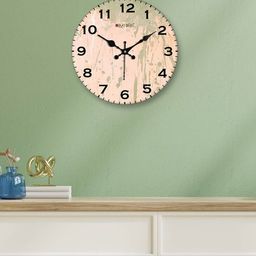 OLIVE TREE Pink & Green Printed Contemporary Analogue Wooden Round Wall Clock-image-36