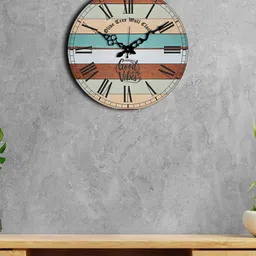 OLIVE TREE Blue & Brown Printed Round Shape Contemporary Analogue Wall Clock-image-96