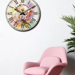 OLIVE TREE Purple & Green Printed Round Contemporary Wall Clock-39