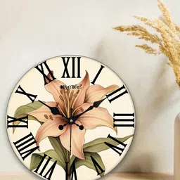 OLIVE TREE Green & Peach-Coloured Printed Round Shape Contemporary Analogue Wall Clock image 3