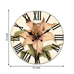 OLIVE TREE Green & Peach-Coloured Printed Round Shape Contemporary Analogue Wall Clock image 2