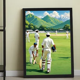 Art Street Black & Green Framed Art Print Cricket Players Playing Poster-29