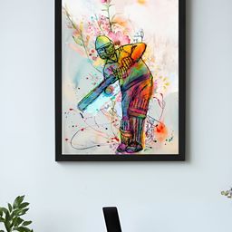 Art Street Black & White Frame Art Print Cricket Player Batting Poster-44