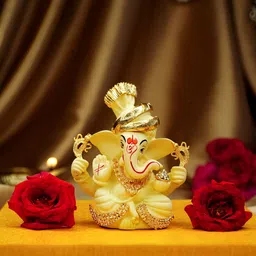 Ekhasa Off White Small Ganesh Idol Religious Showpiece-picture-28