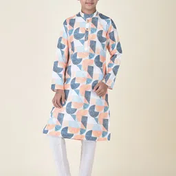 TABARD Boys White & Blue Geometric Printed Kurta-image-43