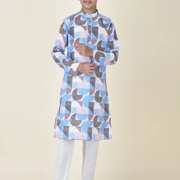 TABARD Boys Blue & Grey Geometric Printed Kurta-picture-10