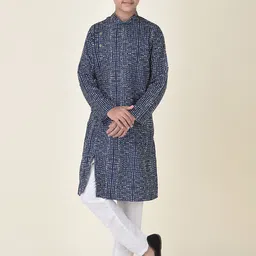 TABARD Boys Blue Printed Cold-Shoulder Sleeves Kurta-picture-47