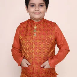 NAMASKAR Boys Red Printed Woven Nehru Jacket-33