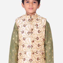 NAMASKAR Boys Maroon Woven-Design Slim-Fit Nehru Jacket-49