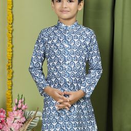 TABARD Boys Floral Printed Mandarin Collar Cotton Kurta-picture-0