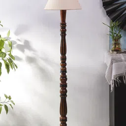 Devansh White Wooden Conical Floor Lamp-55