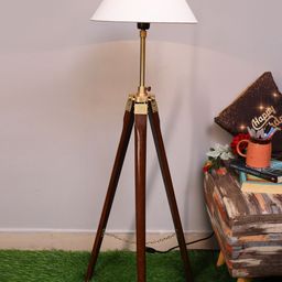 Homesake White & Brown Tripod Floor Lamp-0