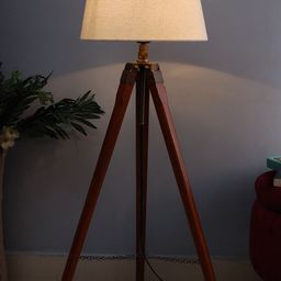 Homesake Beige & Brown Tripod Wooden Floor Lamp With Shade-29