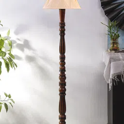 Devansh Off White & Brown Pleated Wooden Floor Lamps-29