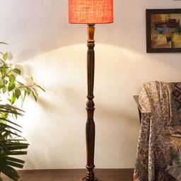 Devansh Pink & Brown Jute & Wooden Floor Lamps-18