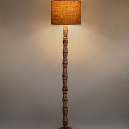 green girgit Distress White Floor Lamp with Brown Jute Shade image 3