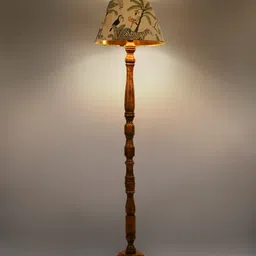 green girgit Brown & Green Prinetd Frustum Shape Floor Lamp With Shade image 4