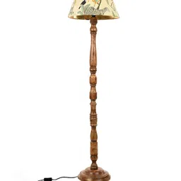green girgit Brown & Green Prinetd Frustum Shape Floor Lamp With Shade image 3