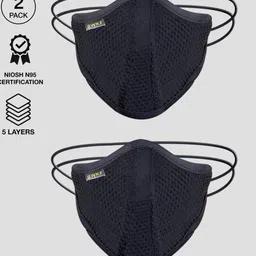 Bewakoof Unisex 2 Pcs Black Solid Reusable 5-Ply Protective Outdoor Mask-44