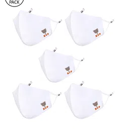 MASQ Pack Of 5 Adults White 4-Ply Reusable Anti-Pollution Pure Cotton Cloth Masks-0