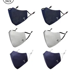 MASQ Unisex Pack Of 6 4-Ply Navy Blue & Grey Pure Cotton Reusable Cloth Masks-picture-10