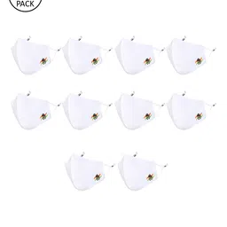 MASQ Pack Of 10 Adults White Solid Pure Cotton Reusable Cloth Masks-18