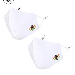 MASQ Adults Pack of 2 White Solid 4-Ply Pure Cotton Adjustable Cloth Masks-52