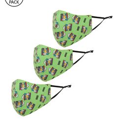 Tossido Kids Set of 3 Green Printed 3-Ply Cotton Cloth Masks-30