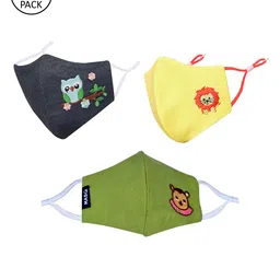 MASQ Kids Pack Of 3 Embroidered 4-Ply Pure Cotton Adjustable Cloth Masks-16