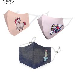 MASQ Kids Pack of 3 Beige & Grey Printed Reusable Cloth Masks-46