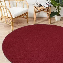 Saral Home Maroon Solid PP-Yarn Round Anti-Skid Multi-Use Floor Mat-20