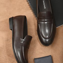 INVICTUS Men Brown Solid Leather Formal Slip-On-image-45