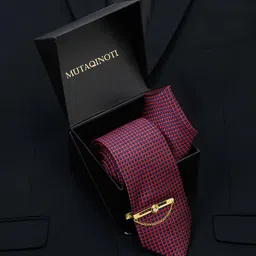 MUTAQINOTI Men Geometric Woven Design Silk Accessory Gift Set-29