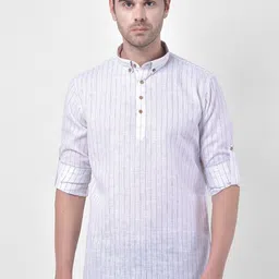 TABARD Striped Linen Mandarin Collar Kurta-image-42