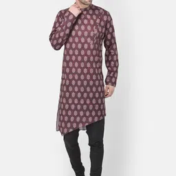 TABARD Men Maroon & White Ethnic Motifs Printed Cotton Kurta-picture-23