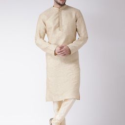 TABARD Men Beige Ethnic Motifs Jacquard Kurta-image-21