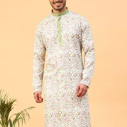 TABARD Ethnic Motif Woven Design Mandarin Collar Cotton Straight Kurta-picture-11