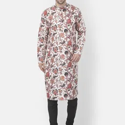 TABARD Men White Floral Printed Straight Kurta-picture-12