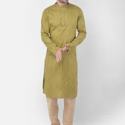 TABARD Men Green Printed Band Collar Cotton Kurta-50