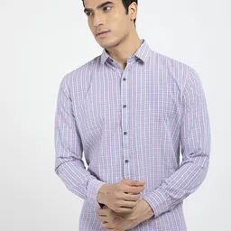 RED FEATHER Men Blue Grid Tattersall Checks Cotton Formal Shirt-picture-44