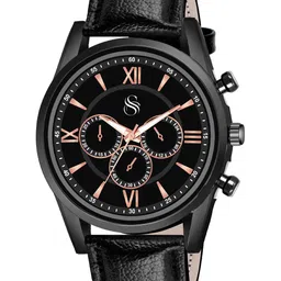 Shocknshop Men Leather Textured Straps Analogue Chronograph Watch Watch66RGoldCrono-19