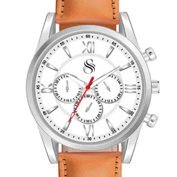 Shocknshop Men Patterned Dial & Leather Straps Analogue Chronograph Watch-Watch67Silver-10