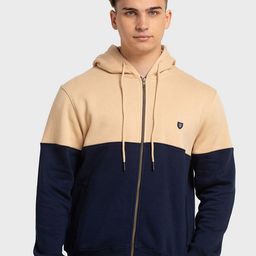 ColorPlus Men Beige Colourblocked Hooded Sweatshirt-image-75