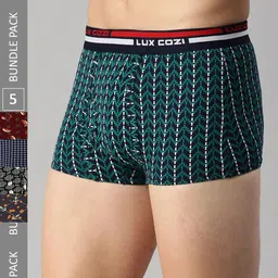 Lux Cozi Men Pack Of 5 Assorted Skin-Friendly Label Free Comfort Long Cotton Trunk-38