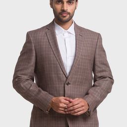 ColorPlus Men Brown Checked Single-Breasted Formal Blazers-image-4