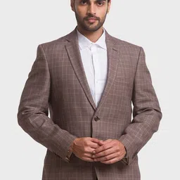 ColorPlus Men Brown Checked Single-Breasted Linen Formal Blazers-picture-23